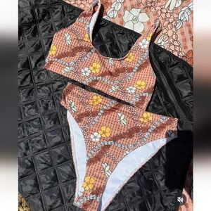 Floral Bikini Set in Brown and Yellow